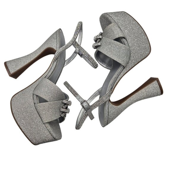 Gianni Bini Shoes - Gianni Bini Women’s Platform Heels Size 9.5 Silver Glitter Rhinestone Dempse 674
